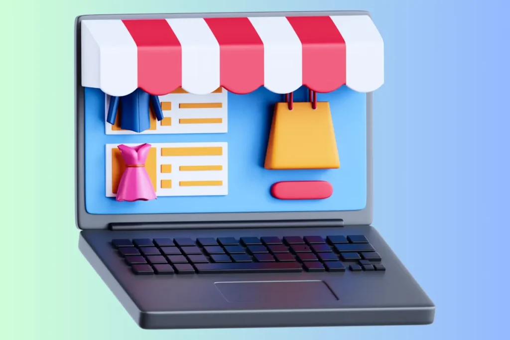 Tienda online en un portátil: comercio electrónico
